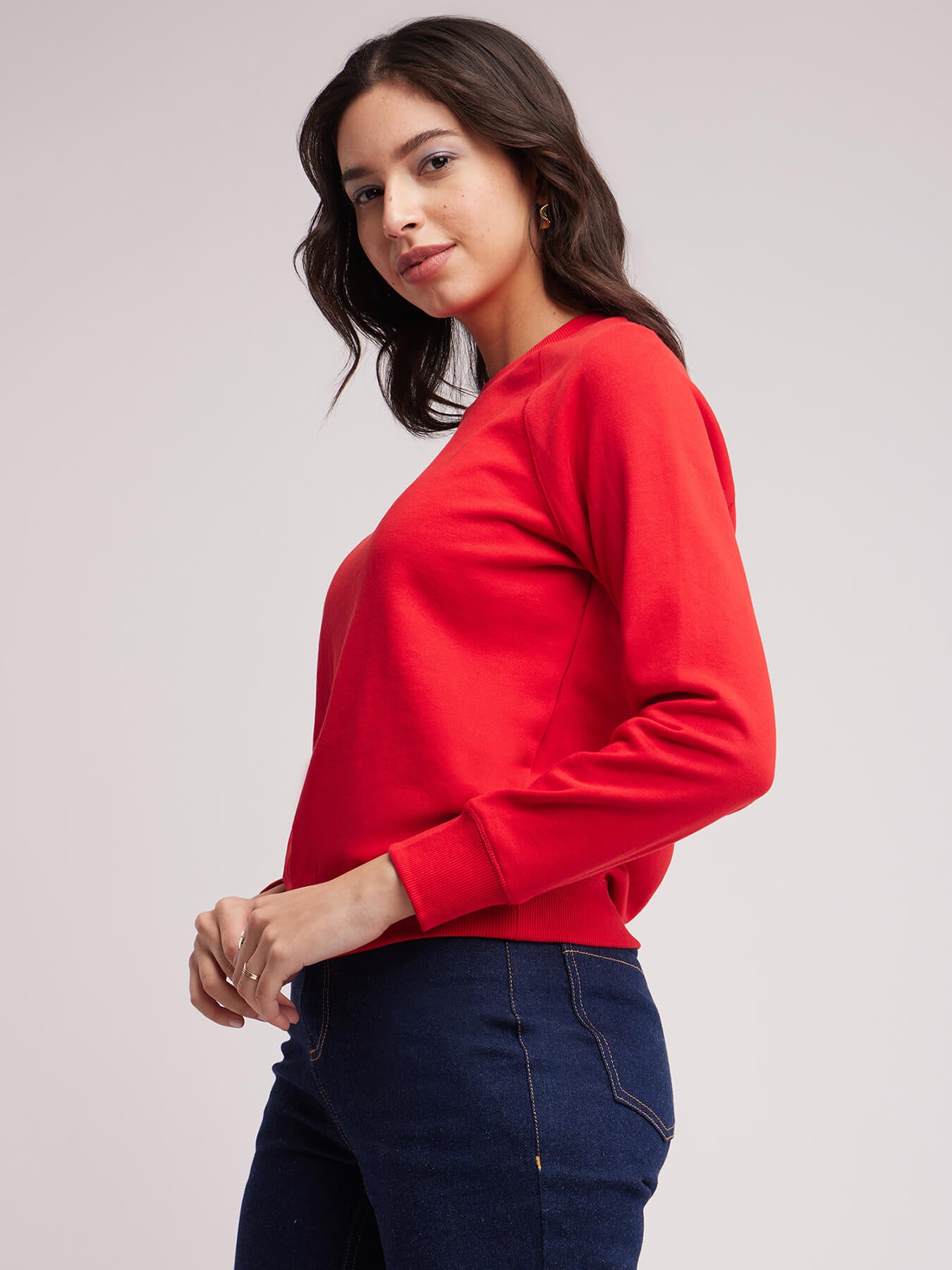 Raglan Sleeves Regular Fit Sweatshirt - Red