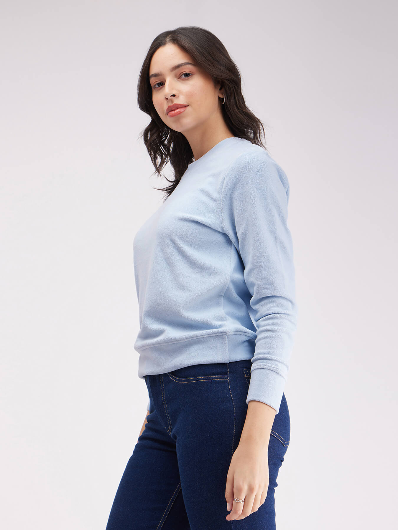 Fleece Roundneck Sweatshirt - Light Blue