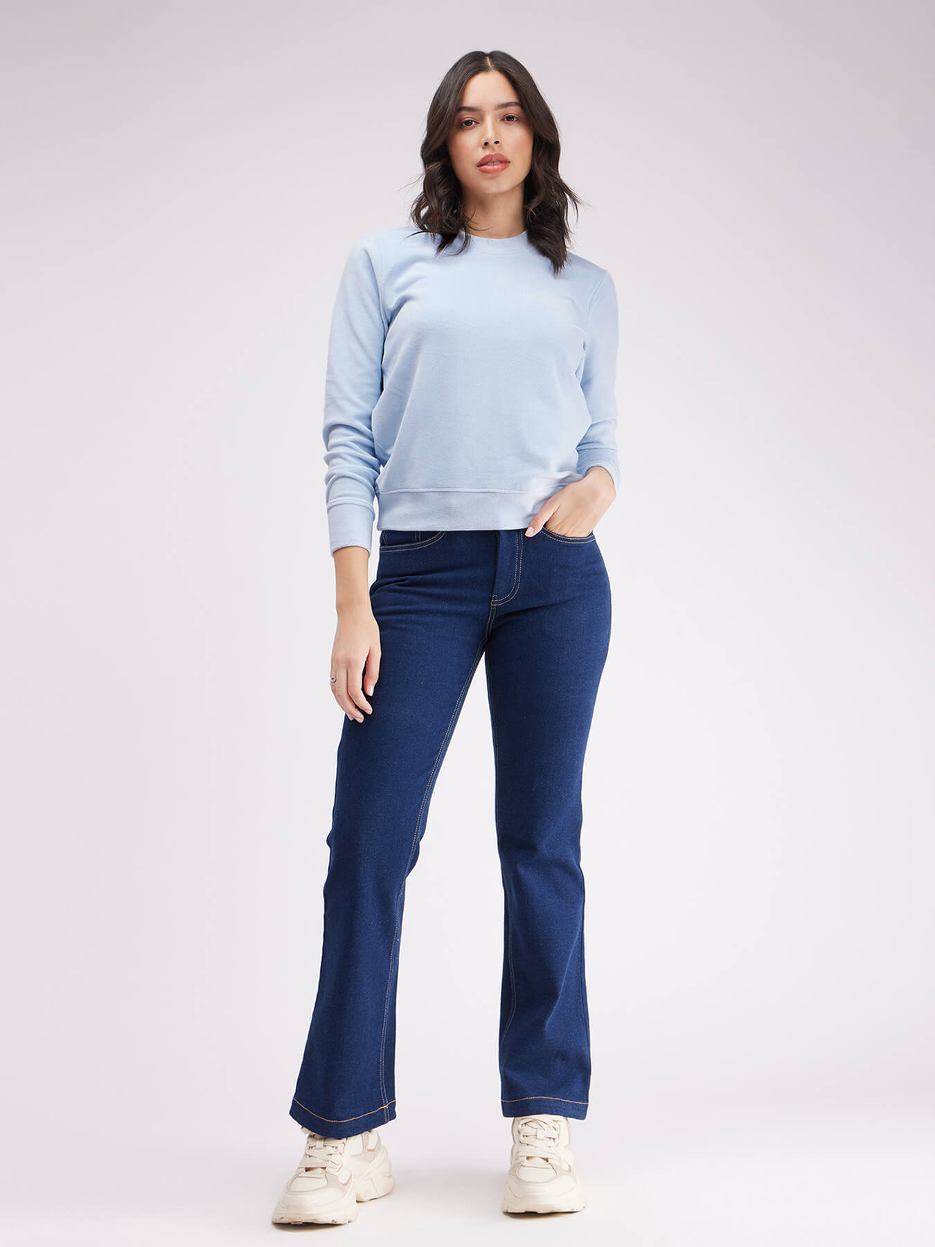 Fleece Roundneck Sweatshirt - Light Blue