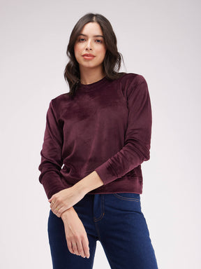 Round Neck Fleece Sweatshirt - Maroon