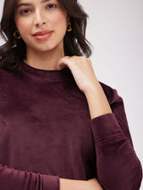 Round Neck Fleece Sweatshirt - Maroon