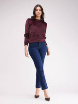 Round Neck Fleece Sweatshirt - Maroon