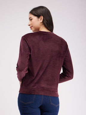 Round Neck Fleece Sweatshirt - Maroon