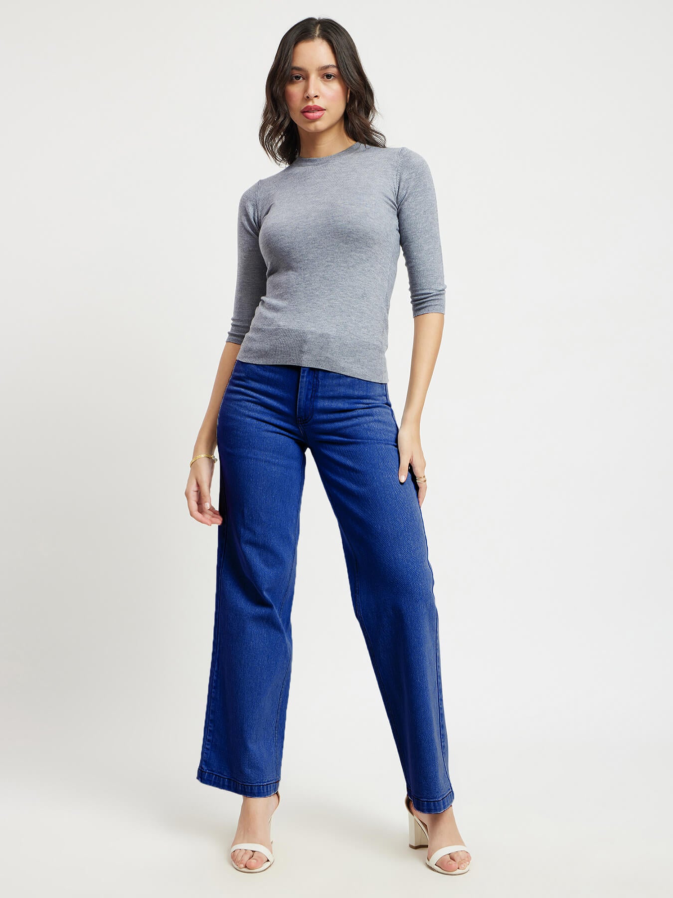 LivSoft Round Neck Knitted Top - Grey