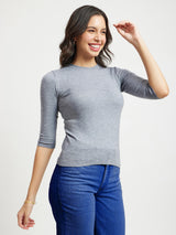 LivSoft Round Neck Knitted Top - Grey