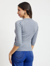 LivSoft Round Neck Knitted Top - Grey