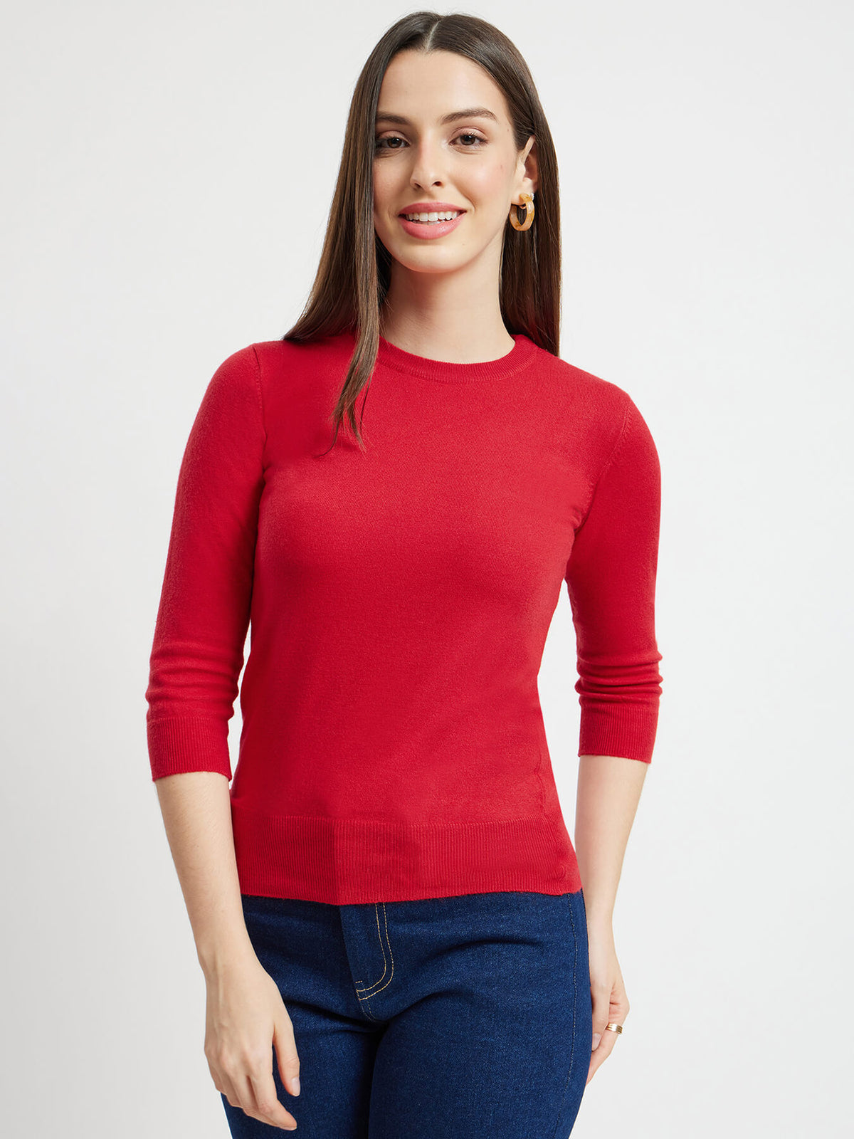LivSoft Round Neck Knitted Top - Red