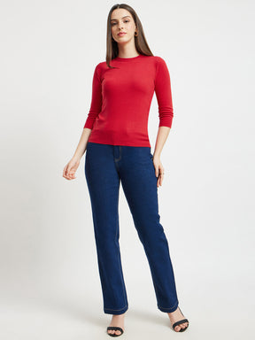 LivSoft Round Neck Knitted Top - Red