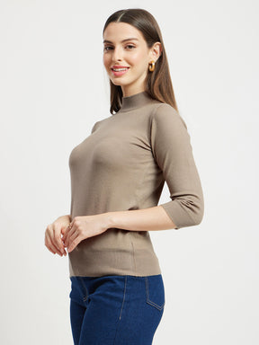 LivSoft Round Neck Knitted Top - Beige