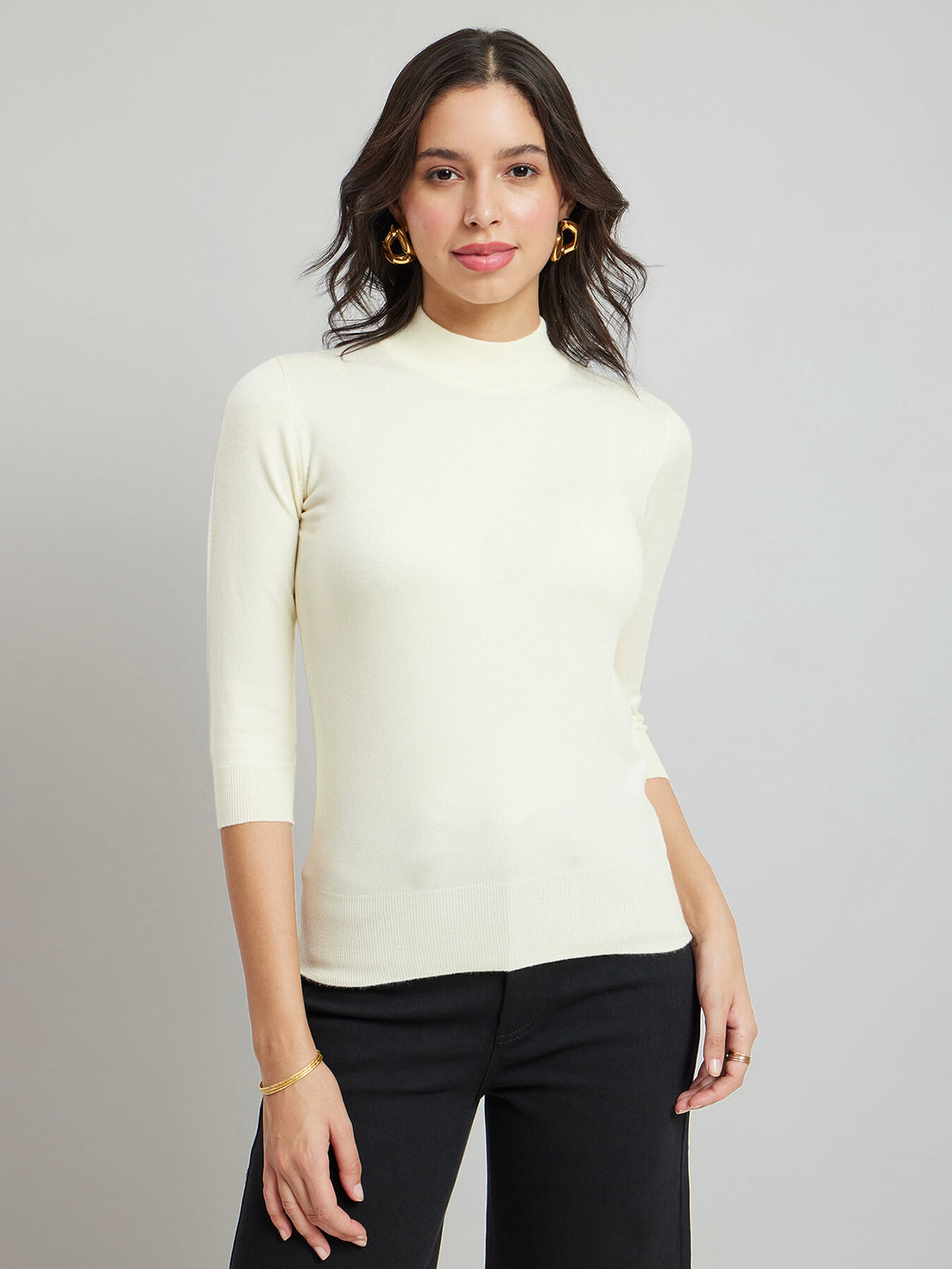LivSoft Round Neck Knitted Top - Off-White