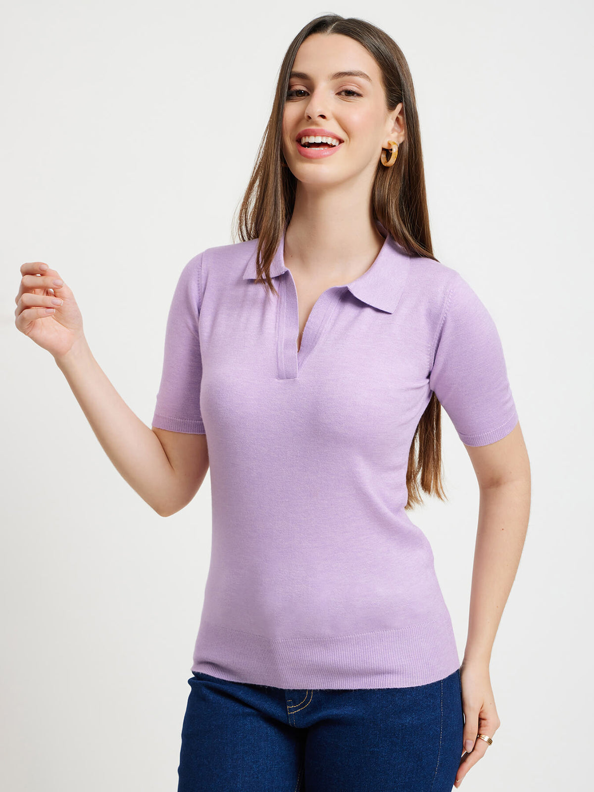 LivSoft Collared Knitted Top - Lilac