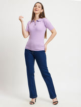 LivSoft Collared Knitted Top - Lilac