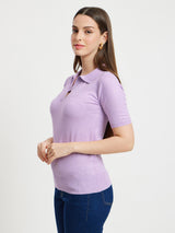LivSoft Collared Knitted Top - Lilac