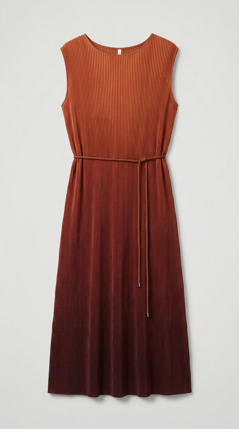 Ombre Pleated Dress - Brown