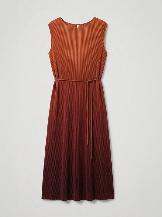 Ombre Pleated Dress - Brown