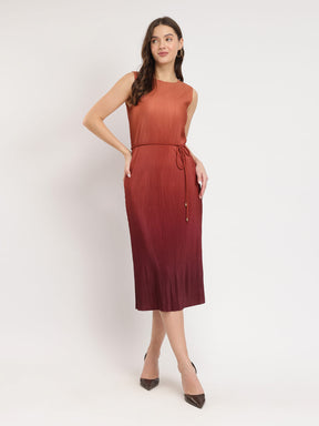 Ombre Pleated Dress - Brown