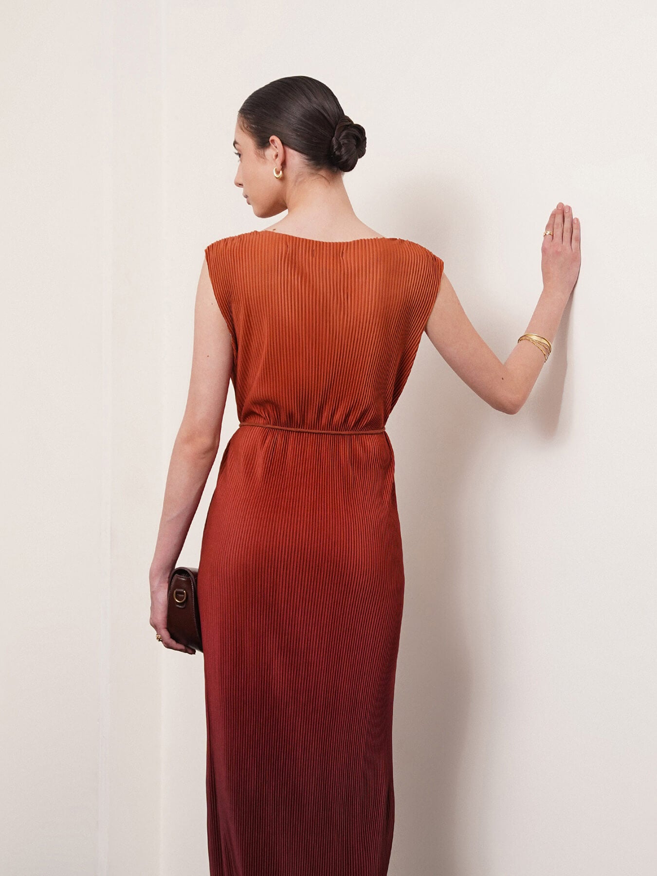 Ombre Pleated Dress - Brown