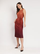 Ombre Pleated Dress - Brown