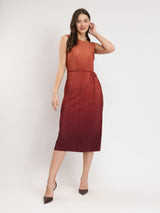 Ombre Pleated Dress - Brown