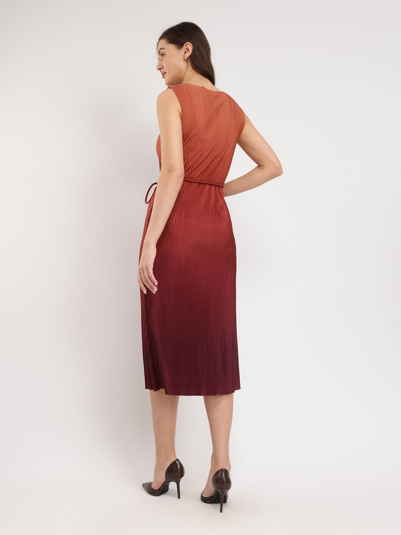 Ombre Pleated Dress - Brown