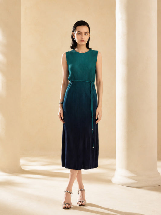 Ombre Pleated Dress - Green