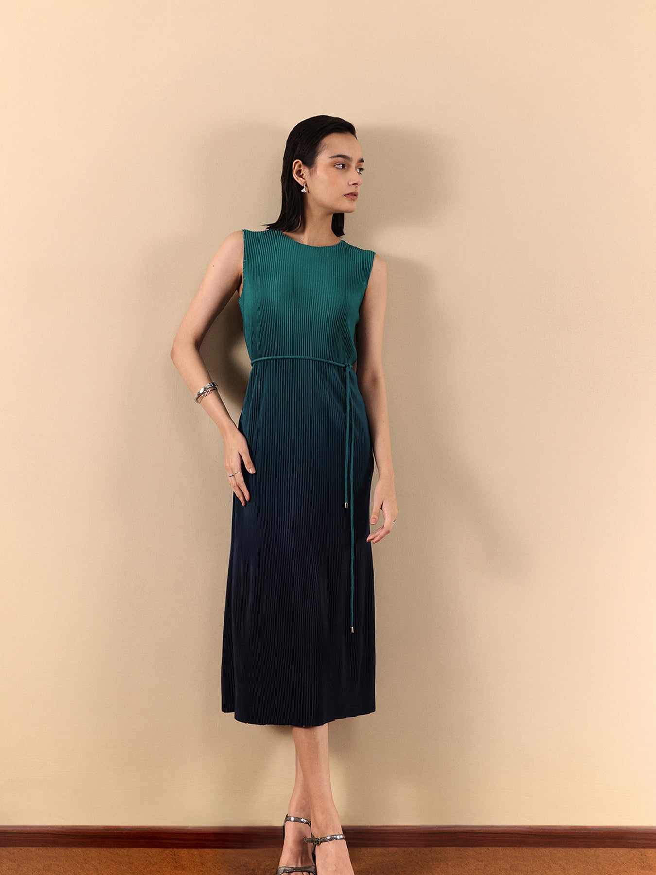 Ombre Pleated Dress - Green