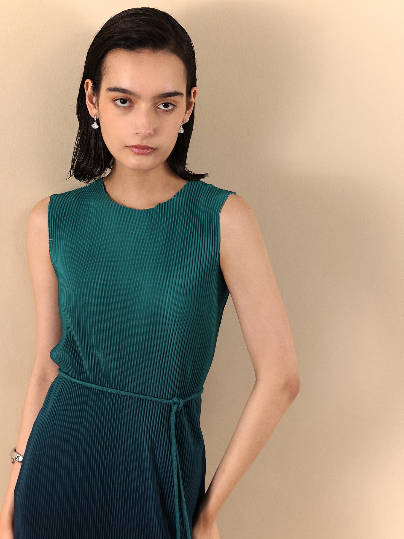 Ombre Pleated Dress - Green