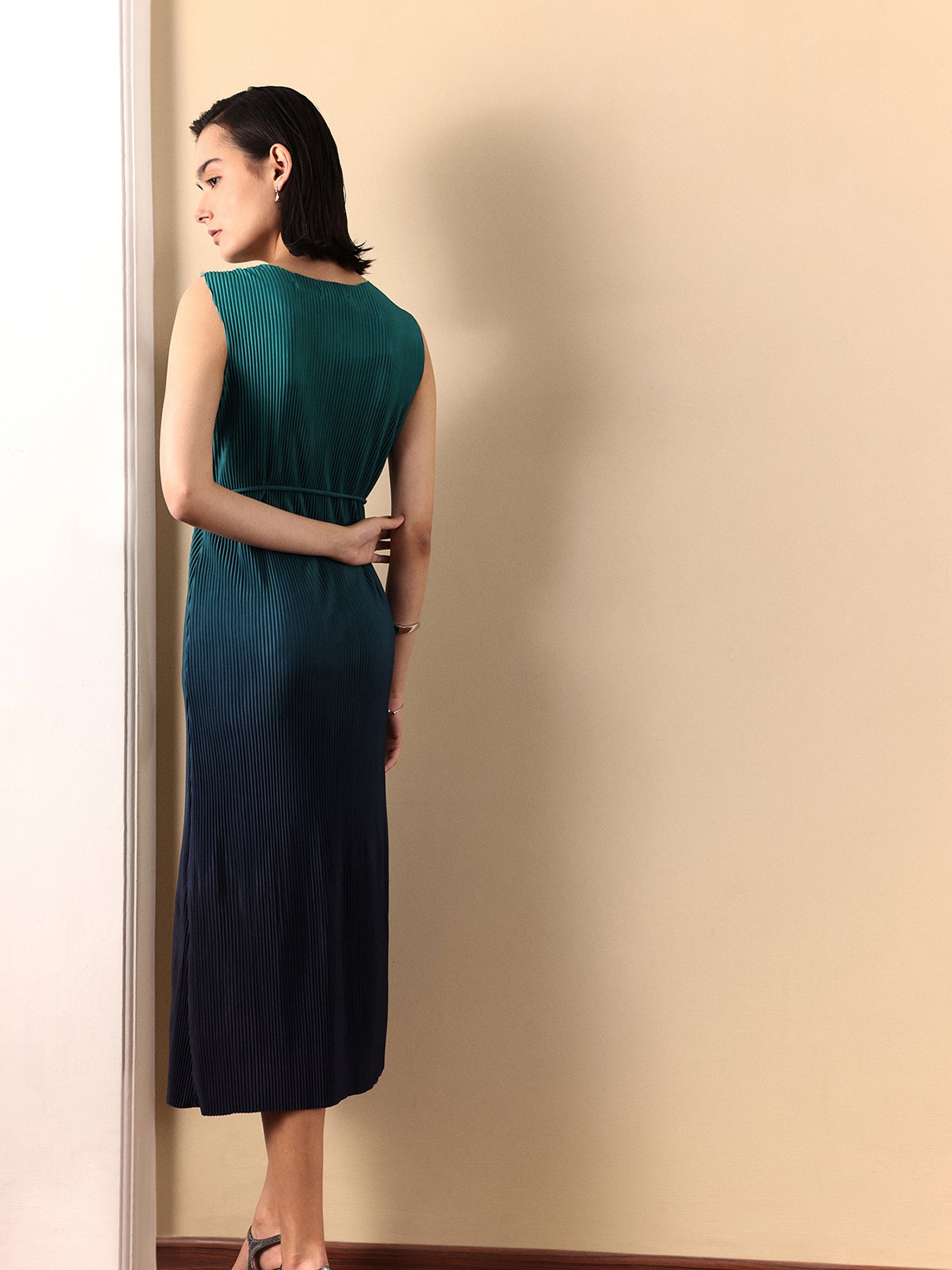 Ombre Pleated Dress - Green