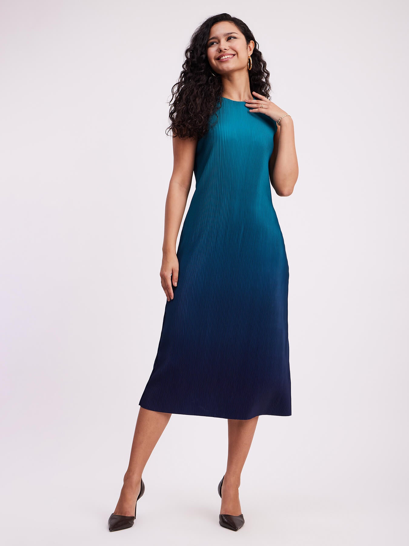 Ombre Pleated Dress - Green