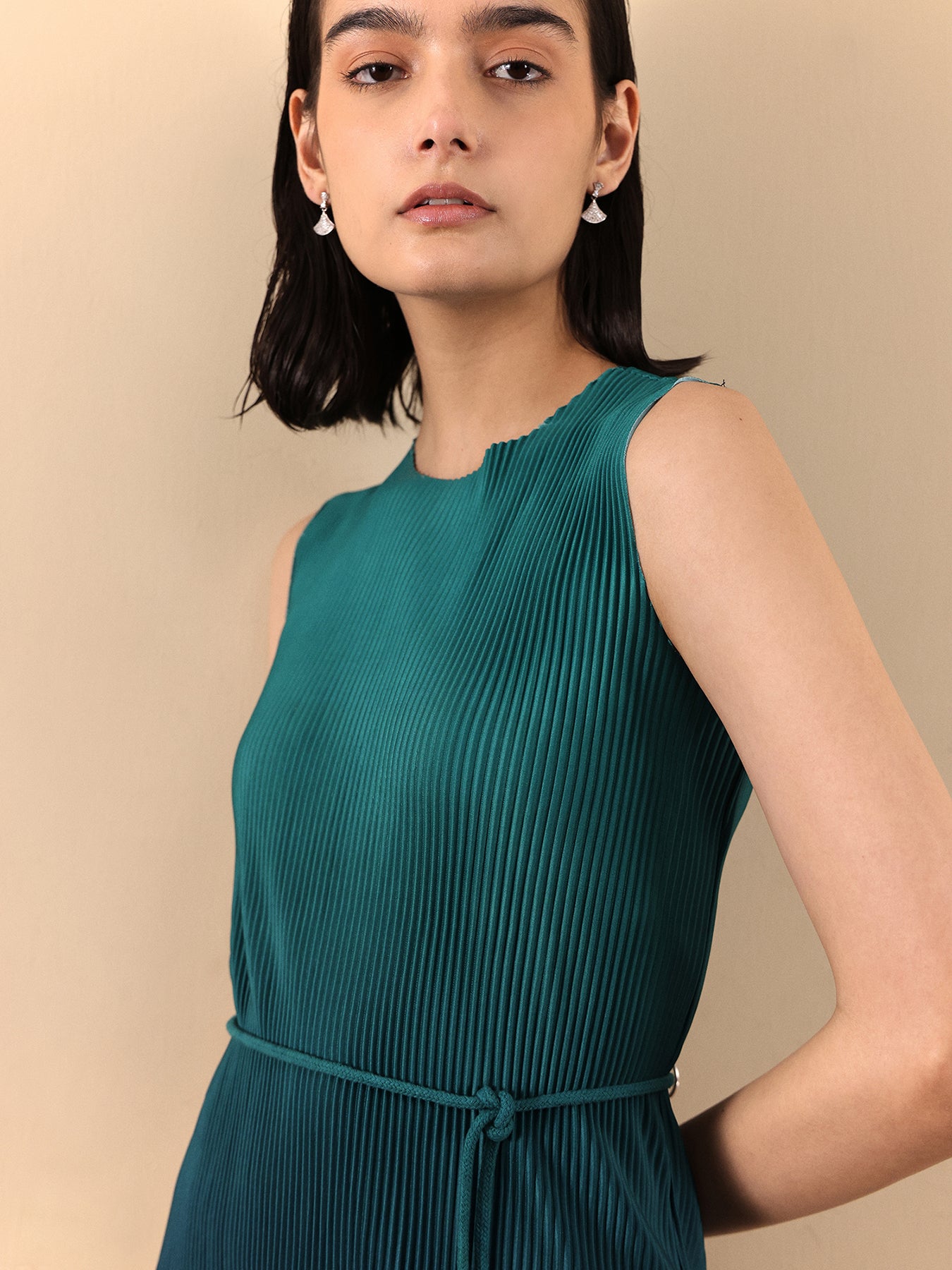 Ombre Pleated Dress - Green