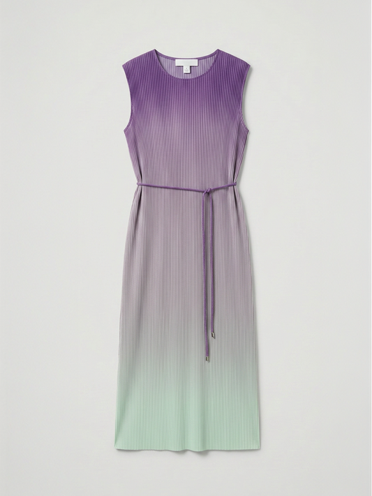 Ombre Pleated Knit Dress - Purple