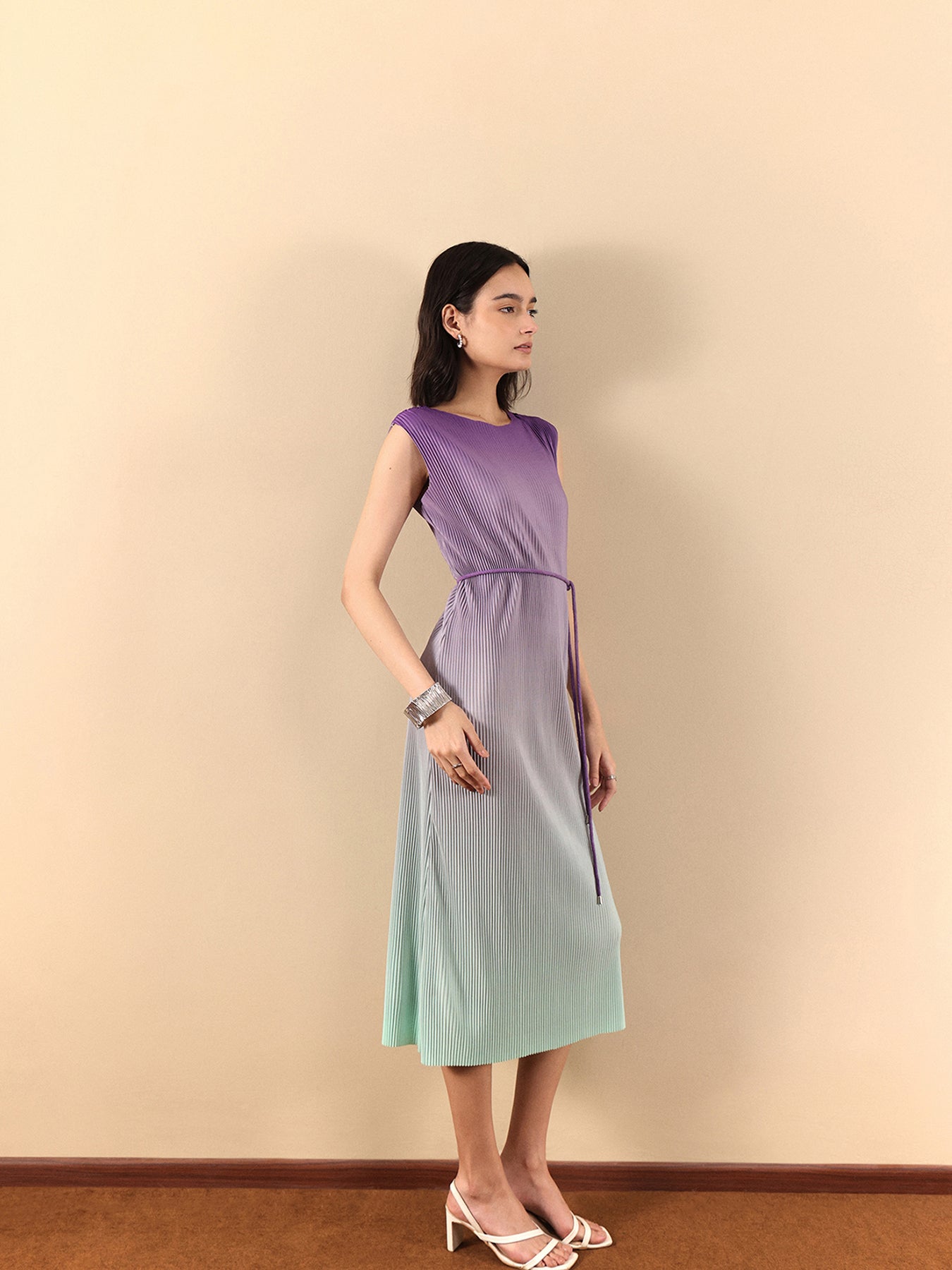 Ombre Pleated Knit Dress - Purple