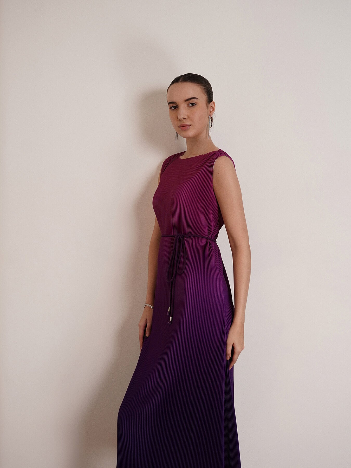 Ombre Pleated Dress - Pink And Purple