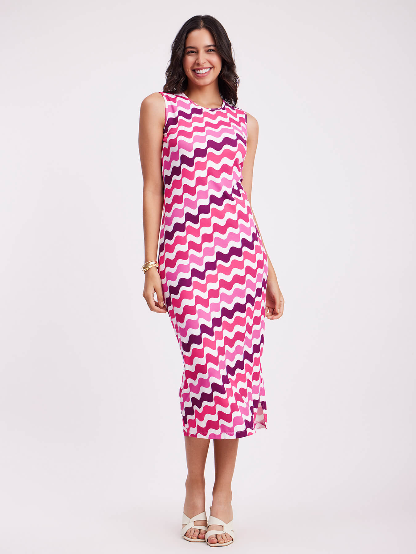 Wave Print Midi Dress - Multicolour