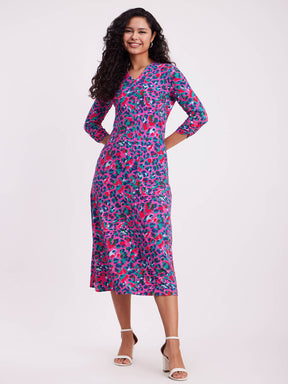 Animal Print Midi Dress - Multicolour