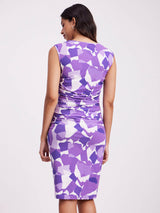Abstract Print Drape Dress - Purple
