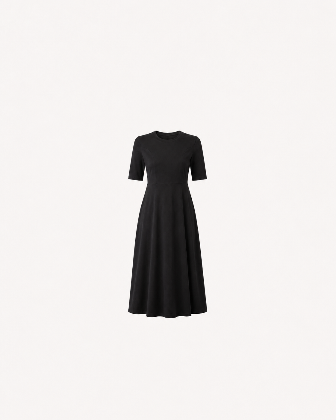 Cotton Round Neck Knitted Fit And Flare Dress - Black