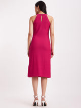 Halter Neck Rib Knit Dress - Pink