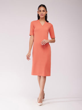 Short Sleeves Shift Dress - Peach