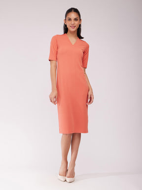 Short Sleeves Shift Dress - Peach