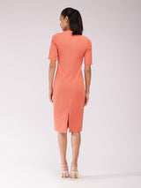 Short Sleeves Shift Dress - Peach