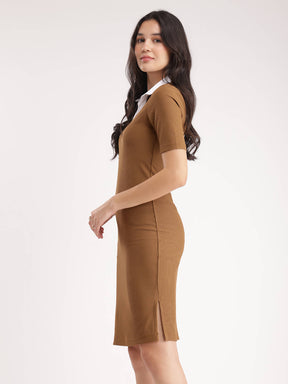 Bodycon Knitted Dress - Brown