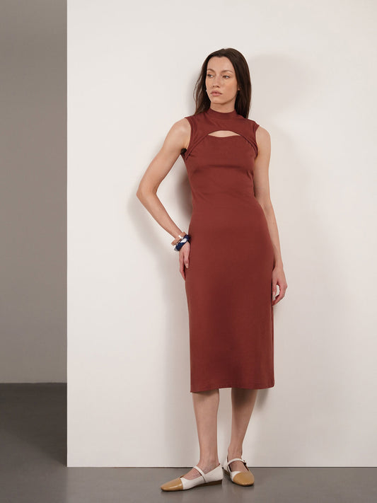 Pure Cotton Bodycon Dress - Rust