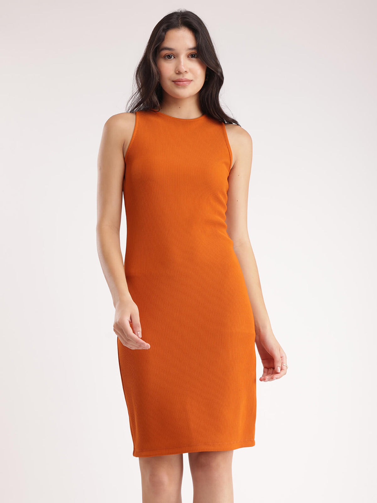 Bodycon Knitted Dress - Orange