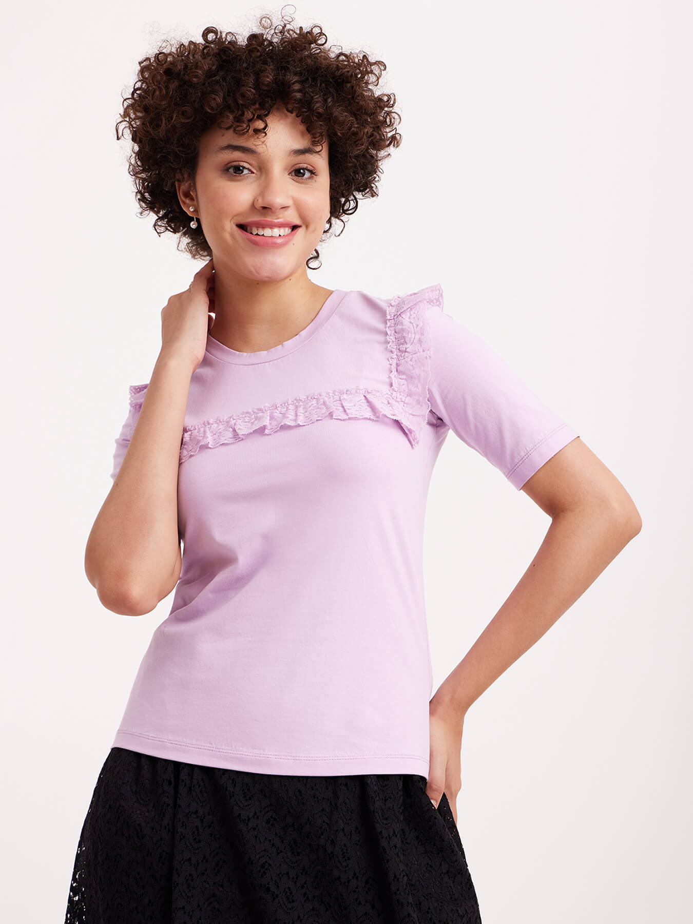Ruffle Sleeves Lace Top - Lavender