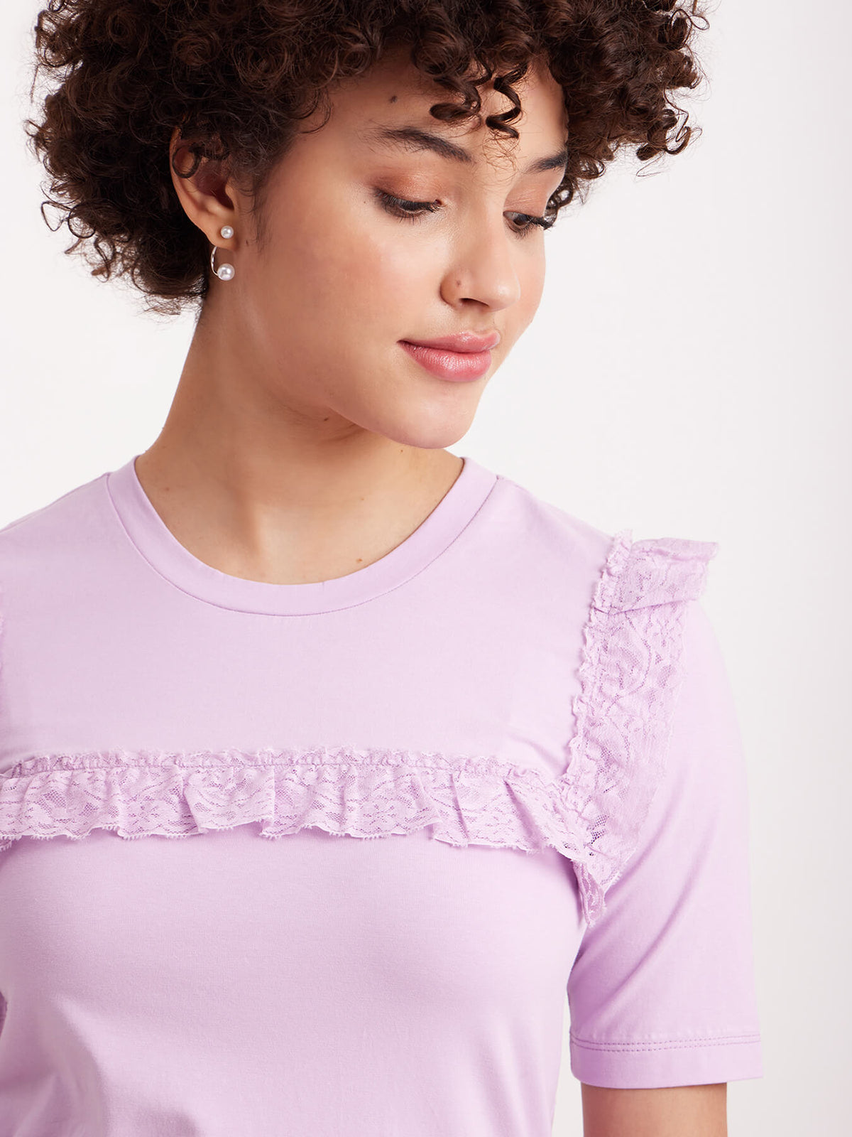 Ruffle Sleeves Lace Top - Lavender