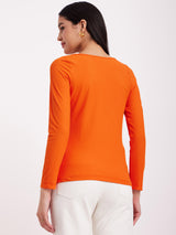 Scoop Neck Rib Knit Top - Orange