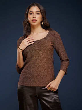 Scoop Neck Shimmer Top - Gold