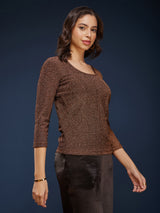 Scoop Neck Shimmer Top - Gold