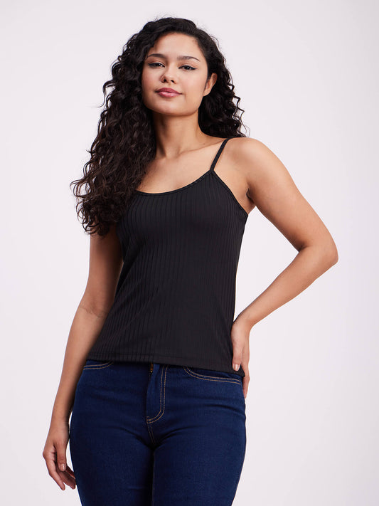 Rib Knit Cami Top - Black